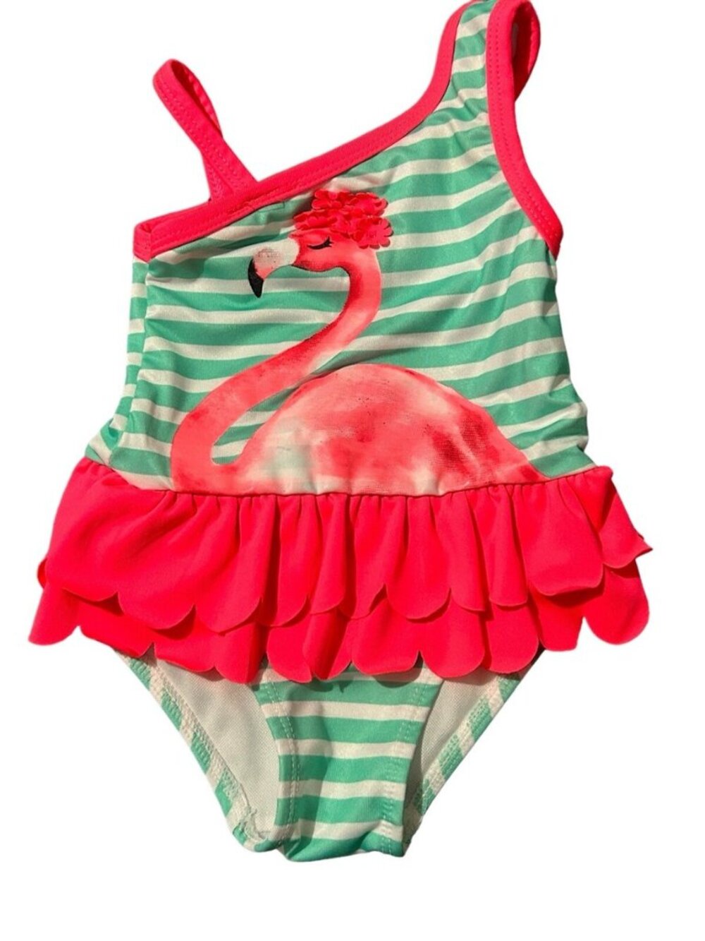 Penelope Mack Coral Flamingo Ruffle One-Piece Swimsuit - Mint & Coral 6X